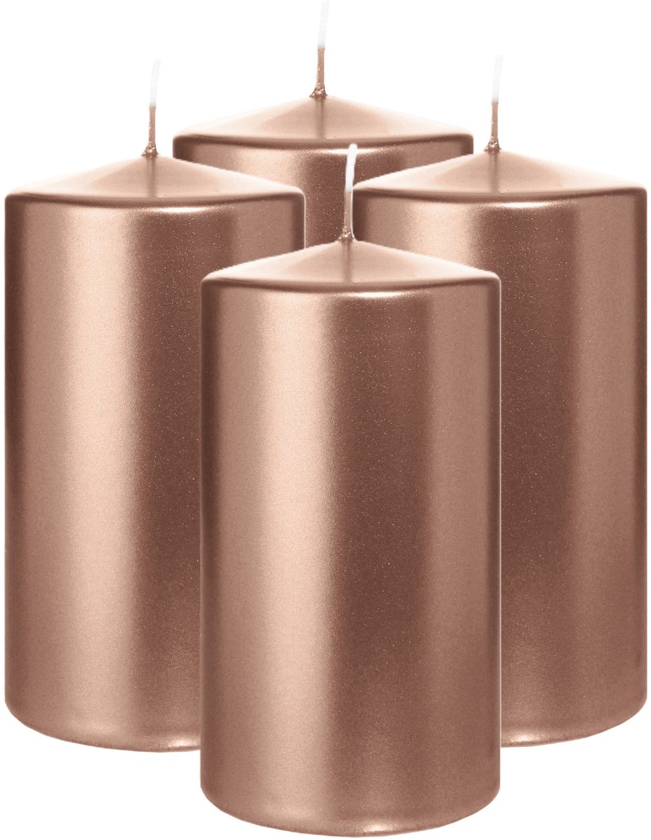 Wiedemann Cilinderkaars/stompkaars - 4x - metallic roségoud - 13 x 7 cm - 52 branduren - zuilkaarsen Rose goud