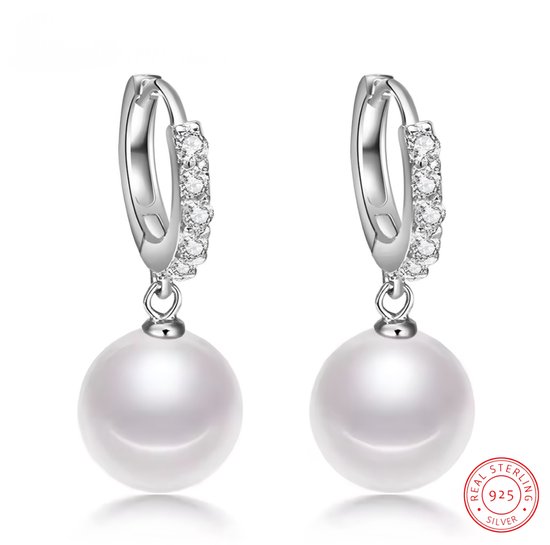 Boucles d'oreilles d'oreilles en perles Borasi en Argent | Zircone | Argent sterling 925 | Bijoux pour femmes | Boucles d'oreilles | Nacre |