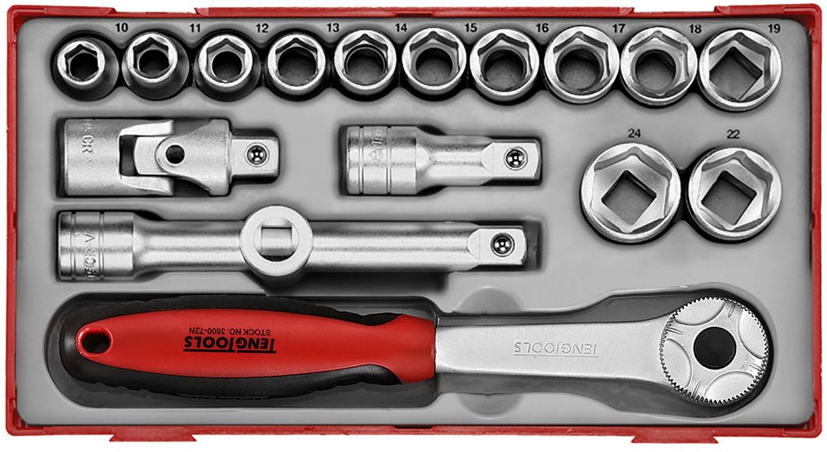 Doppenset TT1 tray 1/2 10-24mm 18 delig 6 kant Teng Tools TT12186