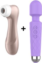 Satisfyer Pro 2 + Ivy Lux® Wand Massager – Luchtdruk Vibrator & Clitoris Stimulator – 2-in-1 Seksspeeltjes Set voor Vrouwen – Waterdicht & Fluisterstil