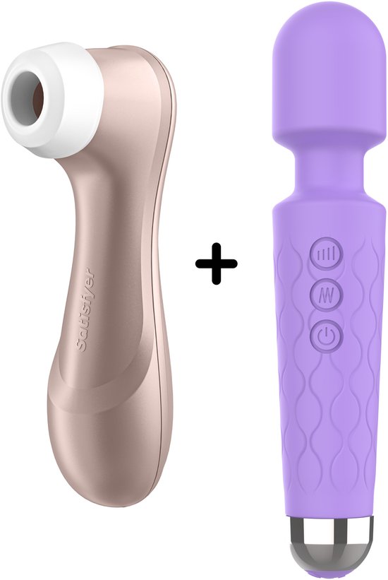 Satisfyer Pro 2 + Ivy Lux® Wand Massager – Luchtdruk Vibrator & Clitoris Stimulator – 2-in-1 Seksspeeltjes Set voor Vrouwen – Waterdicht & Fluisterstil
