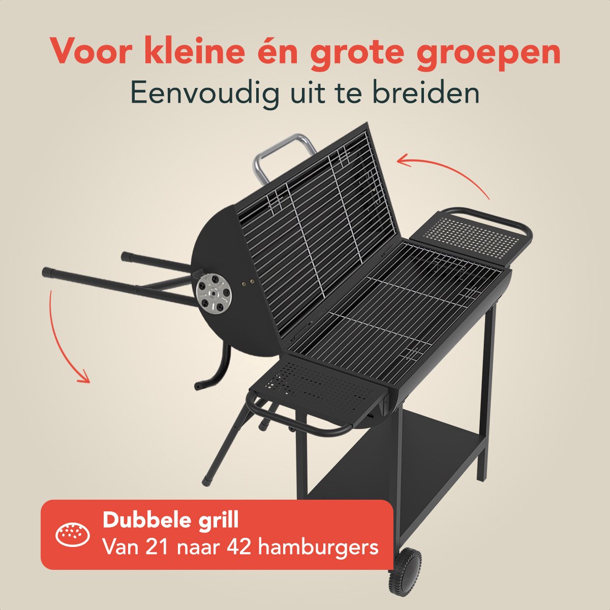 KitchenBrothers 2-in-1 Houtskool BBQ XL - Verstelbare luchtroosters - PFAS Vrij - Dubbele BBQ - Zijtafels - Grillrooster BBQ - Zwart thumbnail 3