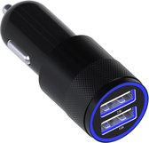 MMOBIEL Universele Autolader (ZWART) - 2 USB Poorten - 5V/1.0 + 2.1A - inclusief Blauwe LED