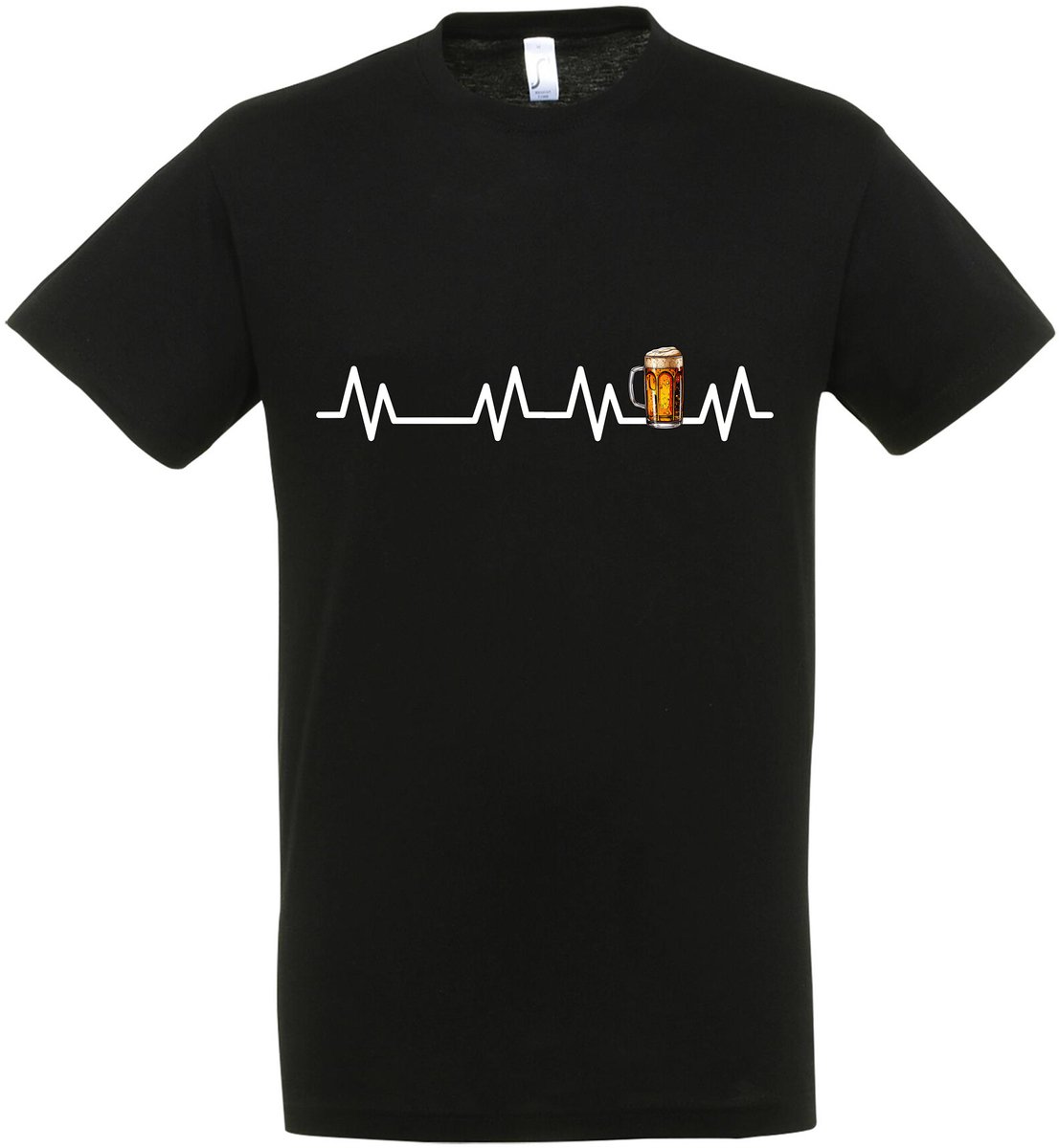 Bier Hartslag T-shirt - Bier t-shirt - CraftBeer - Beer - Proost - Heren - grappige drank feest teksten en zinnen - bierpakket kado idee - Maat L