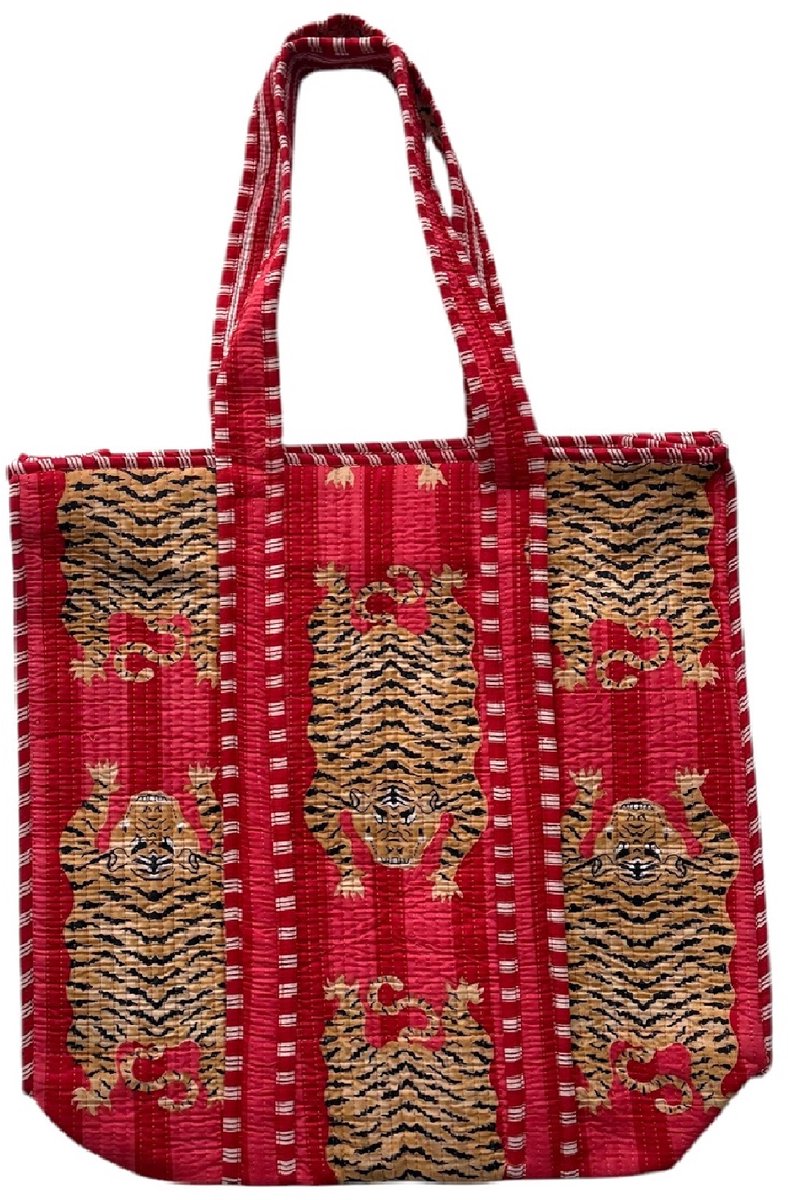 Shoppingbag / Strandtas Kantha Tijger Rood 47x38 cm