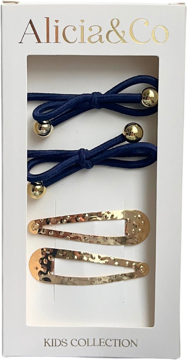 Alicia&Co - Modern Bow Set - Night Sky - Set van 2 haarclips en 2 haarelastiekjes - cadeau - kraamcadeau - haarelastiekjes zonder metaal - haarspelden & clips - haarelastiekjes baby - haarelastiekjes kind - haarspeldjes kind - haarspeldjes baby