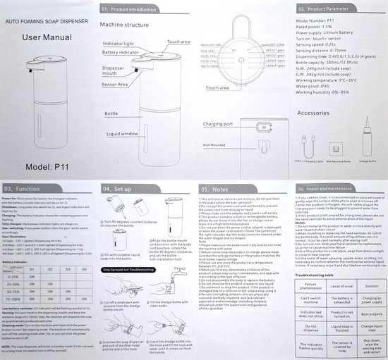 ADA - Automatische zeepdispenser met sensor - Schuim - Draagbaar - Verstelbaar - Oplaadbaar USB-C