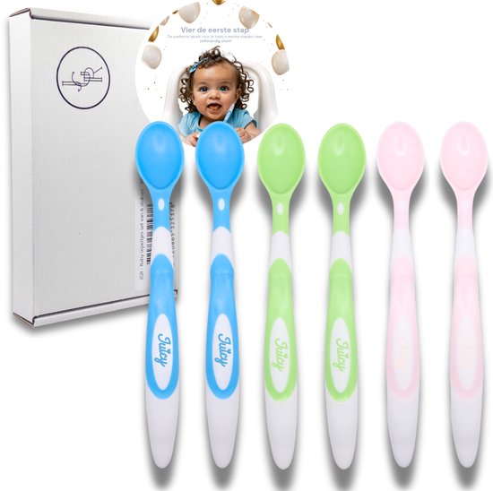 JGR Cuillères Bébé Set de 6 sans BPA - Cuillères pour Apprendre à Manger avec Couverts - Couverts Couverts pour enfants - Cuillère à Soupe - Couverts - Rose, Blauw et Vert