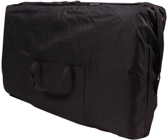 Zwarte transporttas voor de Alora massagetafel met handvatten en een voorvak.