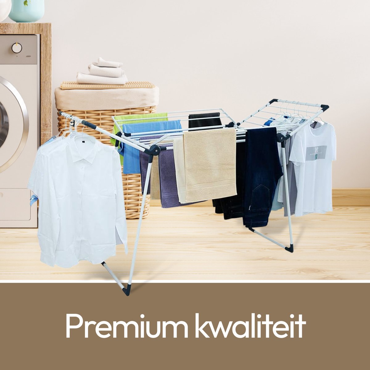 Meisterhome® Inklapbaar droogrek, droogtoren, efficiënt drogen met 3 niveaus, 2 zijvleugels, lengte 18 m, ruimtebesparend, veelzijdig en mobiel voor binnen en buiten, zwart