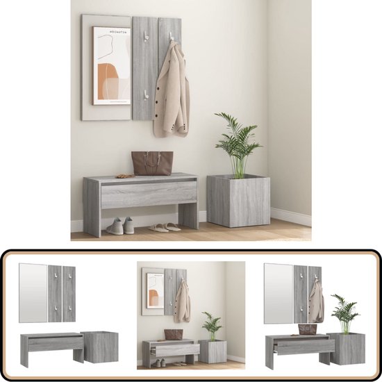 vidaXL Ensemble de garde-robe - Bois - Banc de couloir en Chêne Sonoma Grijs - Set de garde-robe de couloir - Meubilair d'entrée - Banc en bois - Rangement