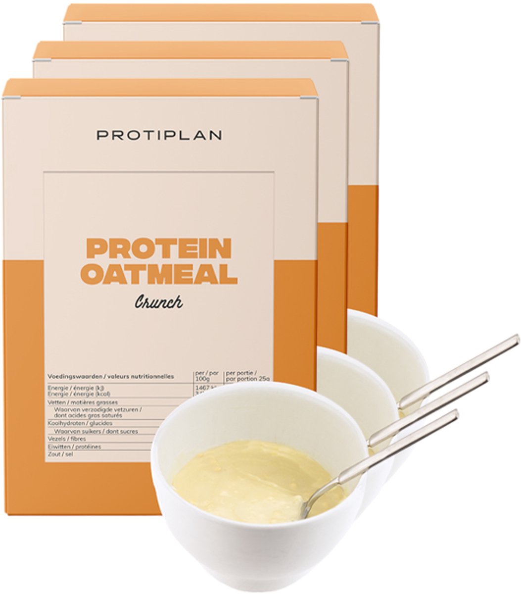 Protiplan - Havermout Crunch Naturel - 3 stuks - 3 x 7 x 25 g - Eiwitrijk ontbijt