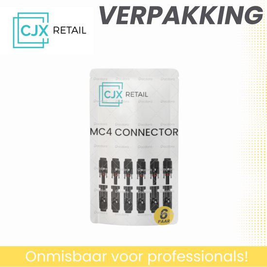 Verpakking met zes paar MC4 connectoren.