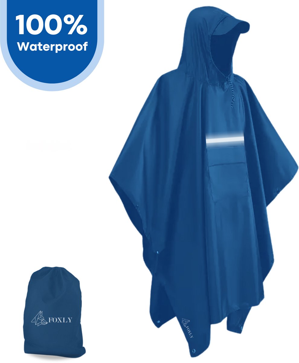 FOXLY® Regen Poncho Unisex - Fietsponcho - Dames & Heren - Waterdicht - Donkerblauw