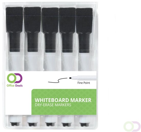 Magnetische whiteboard stiften Office Deals inclusief wisser, zwart