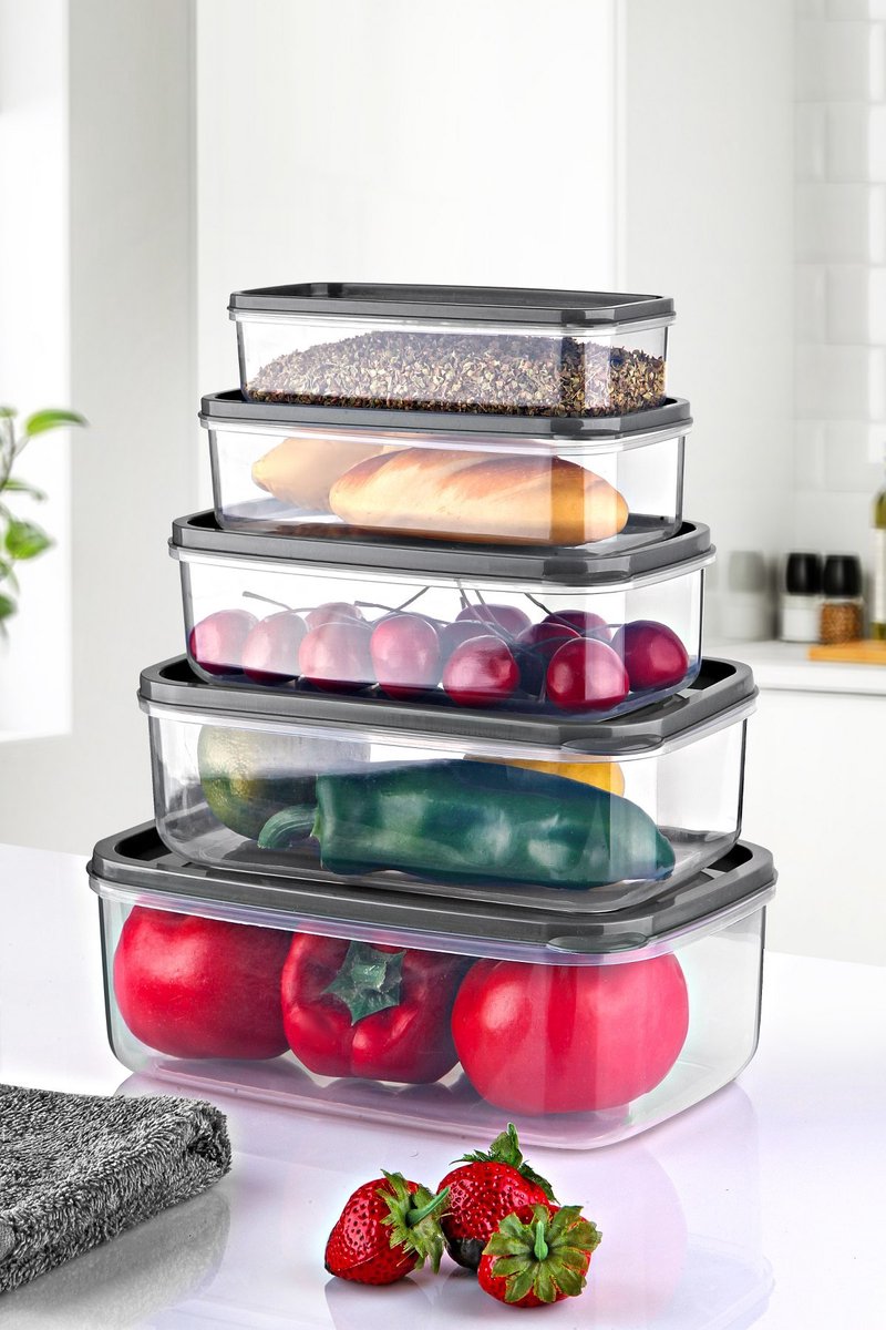 Asir - Opbergdozenset - 5 stuks - Transparant - 22,5 x 8 x 15 cm