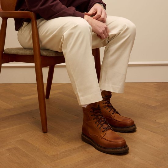 Manfield - Homme - Bottines à lacets en cuir cognac - Taille 40