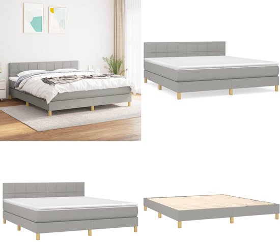 vidaXL Boxspring avec matelas Tissu Gris clair 180x200 cm - Boxspring - Sommiers - Lit - Meubles de couchage