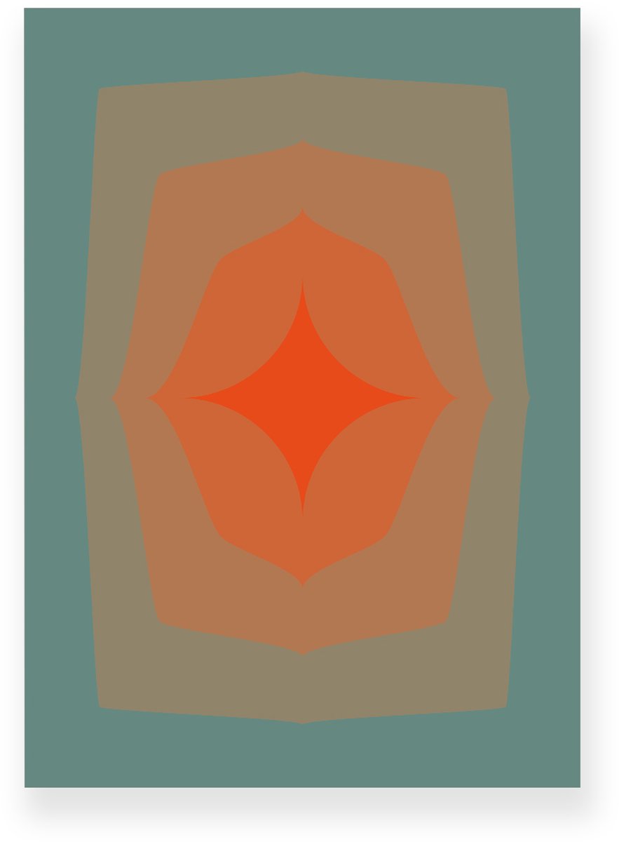 Yisual Poster 50x70 cm - Abstracte Kleurovergang - Vierpuntige Ster - Oranje - Groen - Vintage - Op-Art - Muurdecoratie - Wanddecoratie