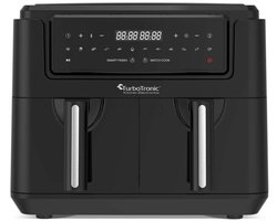 TurboTronic AF118 Dubbele Airfryer XXL - Digitale Heteluchtfriteuse - Dubbele mand - 7,6 Liter - 2x 3,8L - 12 programma's - Touchscreen - Zwart