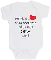 100% katoenen Romper Zwangerschap Aankondiging 2.0 "Geluk is soms heel klein wil je mijn OMA zijn?" Unisex Katoen Wit/zwart/rood Maat 56/62