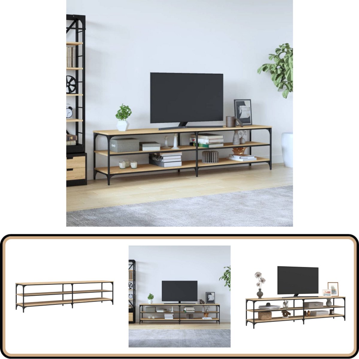 vidaXL Tv-meubel - Bewerkt hout - 200x30x50 cm Tv Meubel - Salontafel - Houten Kast - Sonomakleur - Mediakast