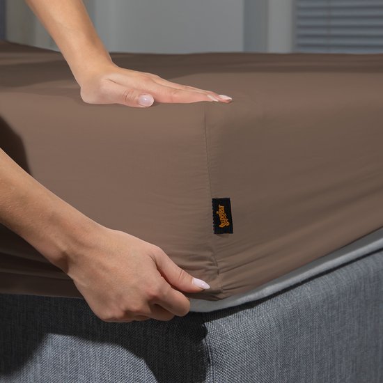 Hoeslaken Supérieur - 200x220 cm - Taupe - 100% Coton