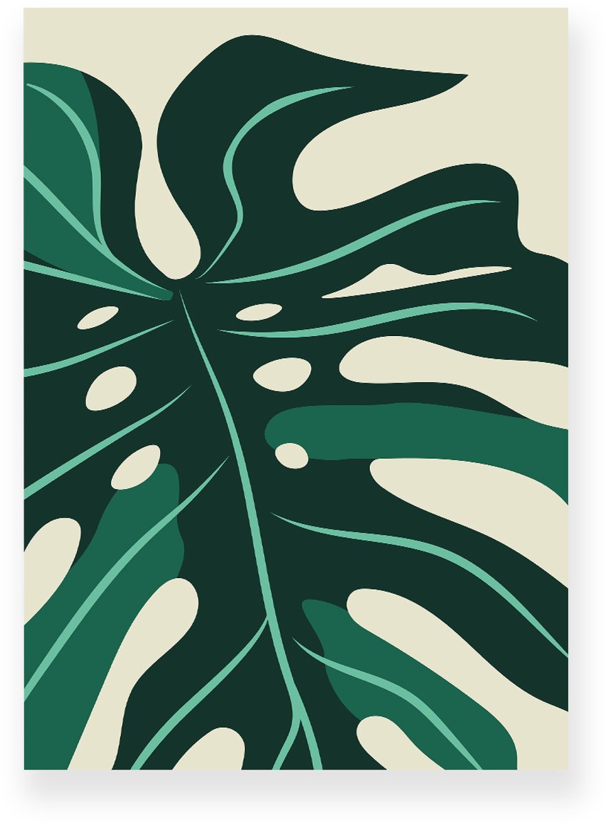 Yisual Poster 30x40 cm - Monstera Bladeren - Planten - Donkergroen - Beige - Minimalistisch - Botanisch - Muurdecoratie - Wanddecoratie