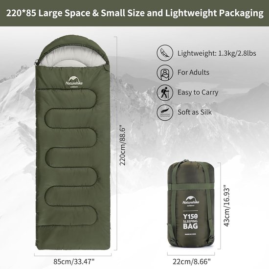 Combineer Dubbele Slaapzak Oversized 220×85cm L en R 3 Seizoenen Ultralicht Lichtgewicht Compact met Compressiezak van Parhvess — afbeelding 3