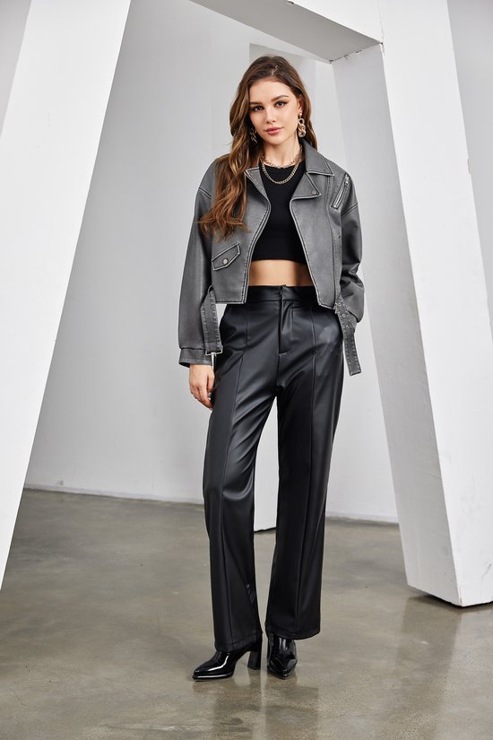 Savory Fashion- Veste - Veste de motard - Aspect cuir - Grijs - S/M