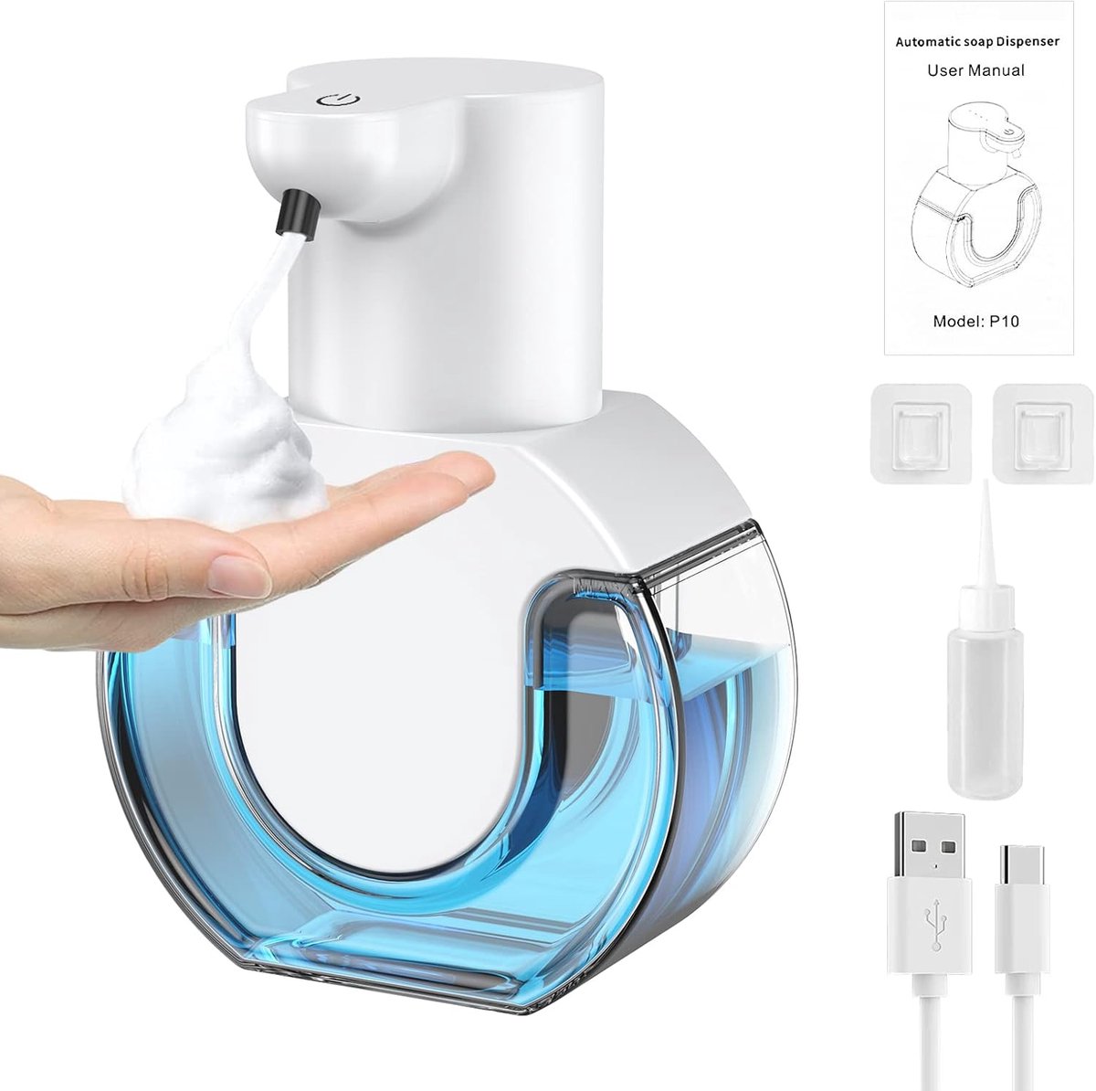 Automatische schuimzeepdispenser - 430 ml - USB-oplaadbaar - Wandmontage - Contactloze zeepdispenser met 4 niveaus voor badkamer, toilet en keuken