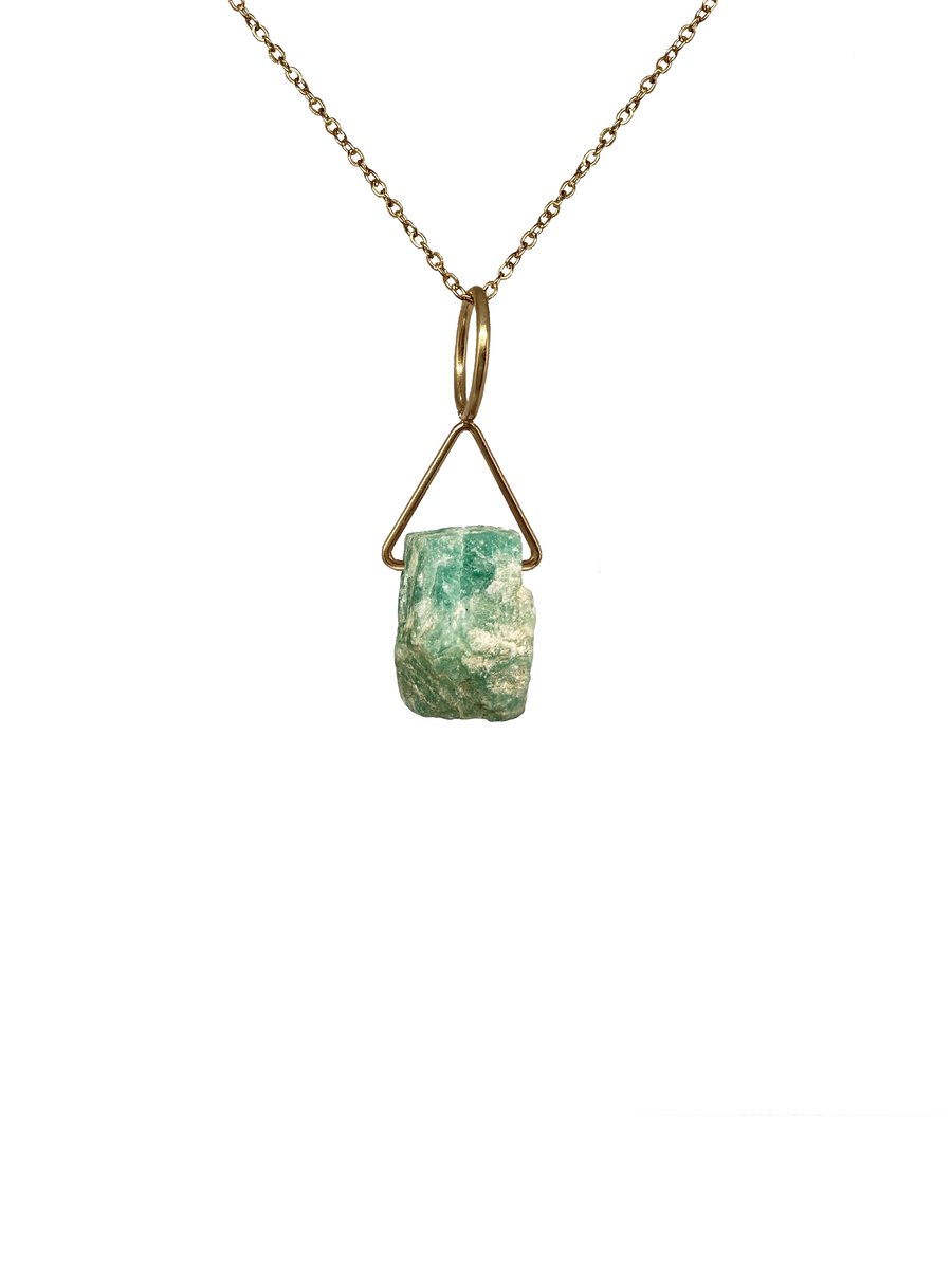 Amazoniet edelsteen ketting met hanger dames - Sieraden - Roestvrij staal ketting - Goudkleurige ketting - 50cm + 5cm - Perfecte cadeau voor je dierbaar
