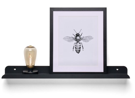 TOJ Fotolijstplank - LP Wandplank / Fotoplank / Zwevende Plank - RVS / Metaal - 60cm - Mat Zwart