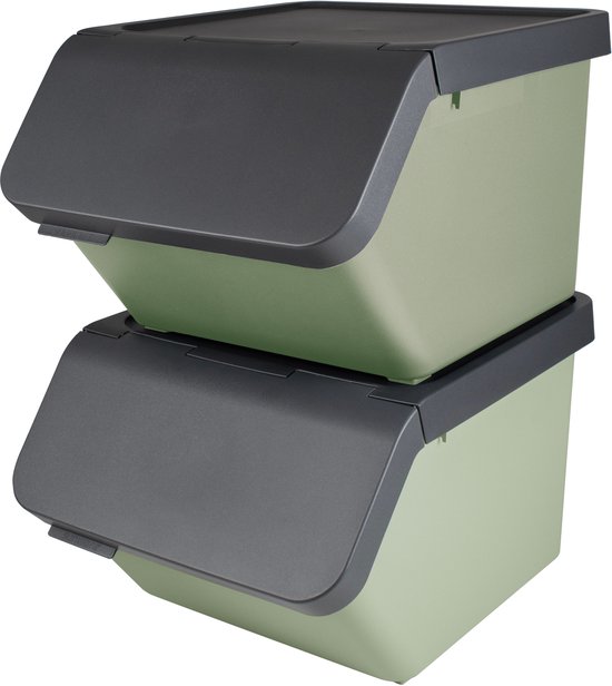 Sunware Sigma home Prullenbak Stapelbaar - 45L - Set van 2 - Groen - Met GRATIS stickervel.