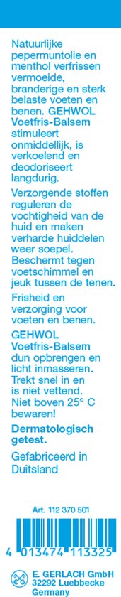 Gehwol Voetfris Balsem - voetencreme beschermt, verfrist en verkoelt langdurig - Tube 75ml