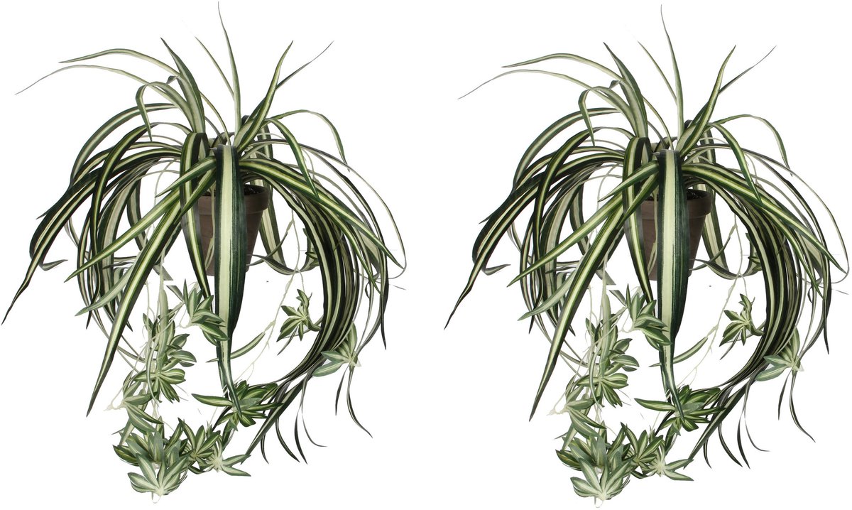 Mica Decorations Kunstplant - 2x stuks - graslelie - groen - in pot - 45 cm - hangplanten