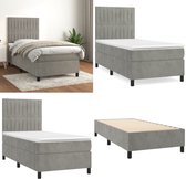 vidaXL Boxspring avec matelas Velours Gris clair 90x200 cm - Boxspring - Sommiers - Lit - Meubles de couchage