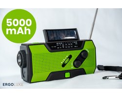 Noodradio op Zonne-energie – 5000 mAh Powerbank, AM/FM/NOAA Weerradio, Opwindbare radio, SOS Alarm 135dB, LED Zaklamp & Leeslamp