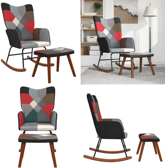 vidaXL Chaise à bascule avec repose-pieds Tissu patchwork - Chaise à bascule - Chaises à bascule à bascule - Chaise balançoire - Chaises balançoires