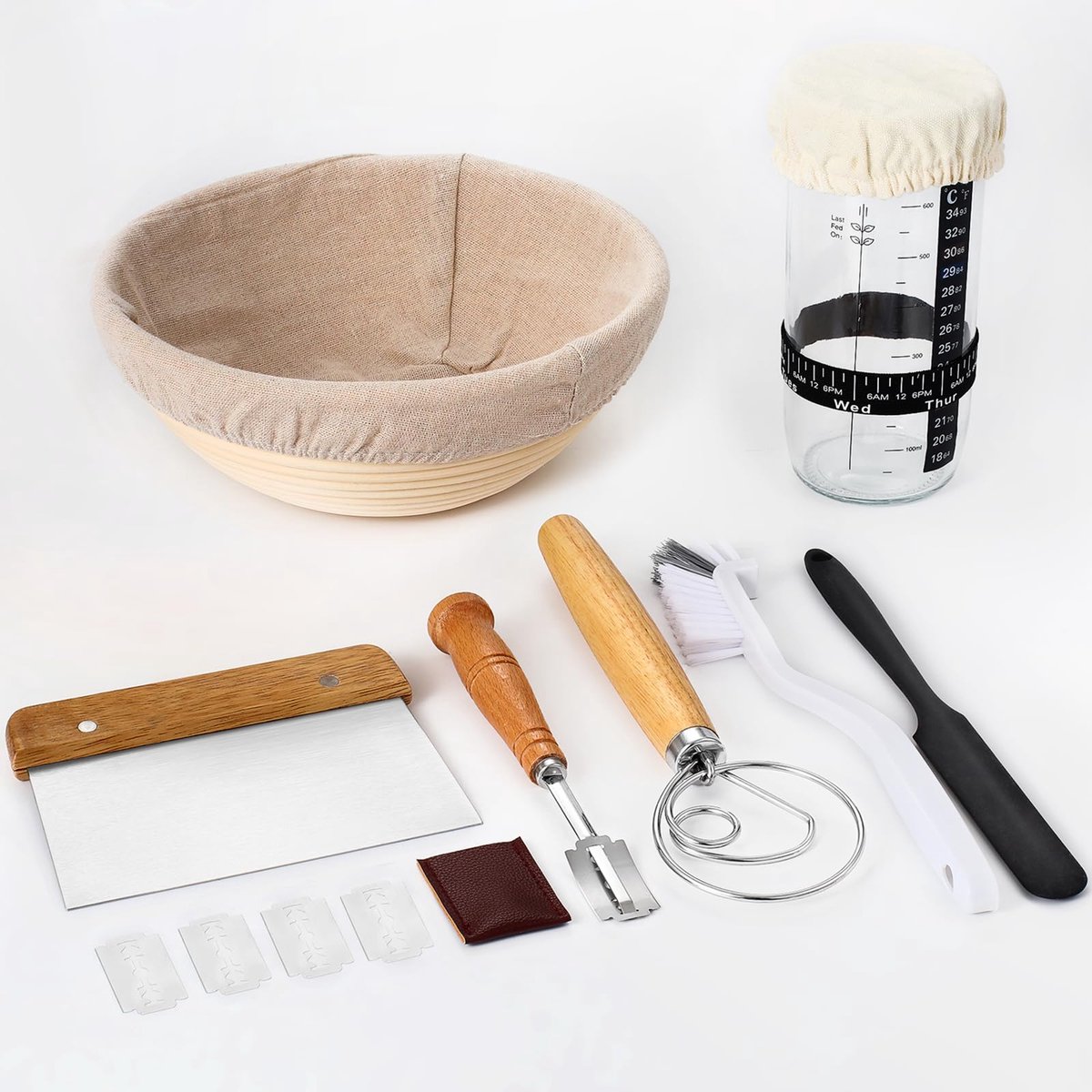 Zuurdesem Brood Bakken benodigdheden, Banneton Brood Proofing Manden, 10 Ovaal & 9 Ronde Zuurdesem Proofing Mand met Volledige Set Brood Making Kit, Brood Bakken Geschenken, Zuurdesem Starter Kit