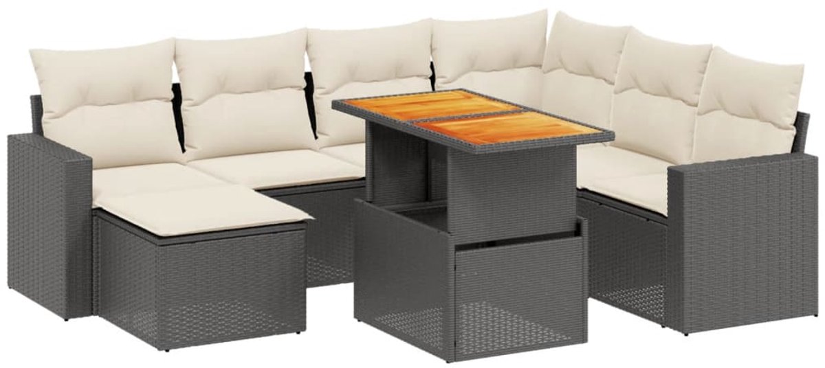 The Living Store 8-delige Loungeset met kussens poly rattan zwart - Loungeset - Tuinmeubelen - Lounge Set - PE-rattan - Buitendecoratie