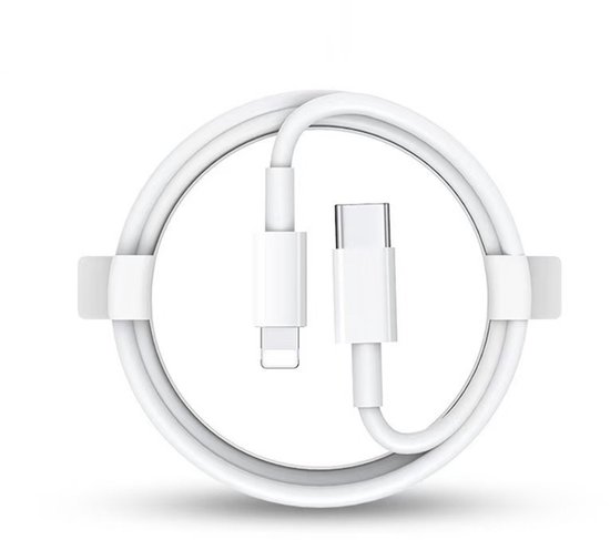 Wit opgerold USB-C naar Lightning oplaadsnoer.