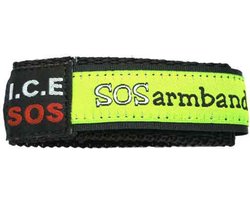 ICE SOS armband geel MEDIUM (9 tm 12 jaar) - lost and found - origineel cadeau kado, avontuur, sport, hiking, bergklimmen, mountainbiken, quad, zwemmen, surfen, duiken, vakantie, schoolreis, europa, buitenland,