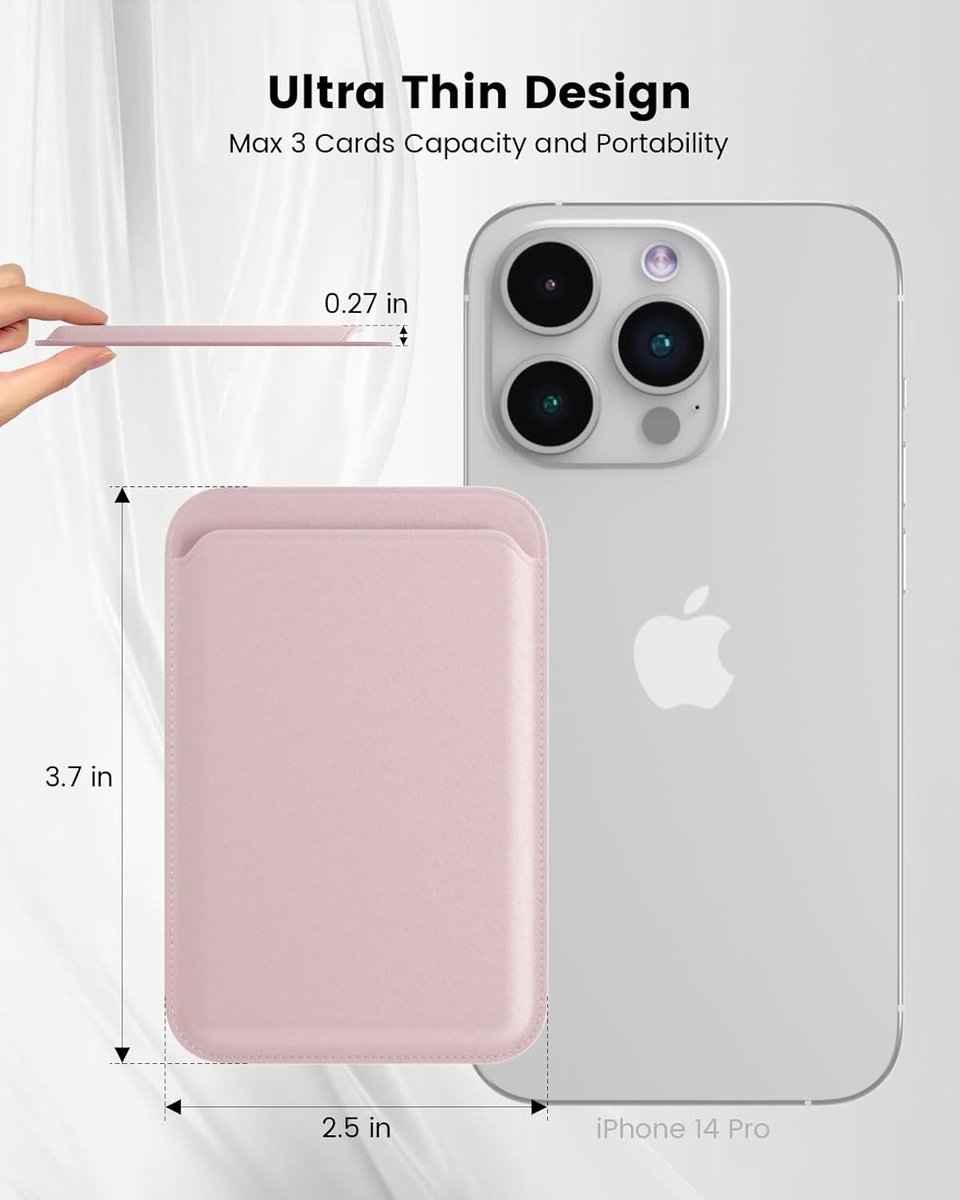 MagSafe pasjeshouder iPhone 16 17 Pro Max | Magnetische kaarthouder vegan PU leer roze | slank design - Afbeelding 2