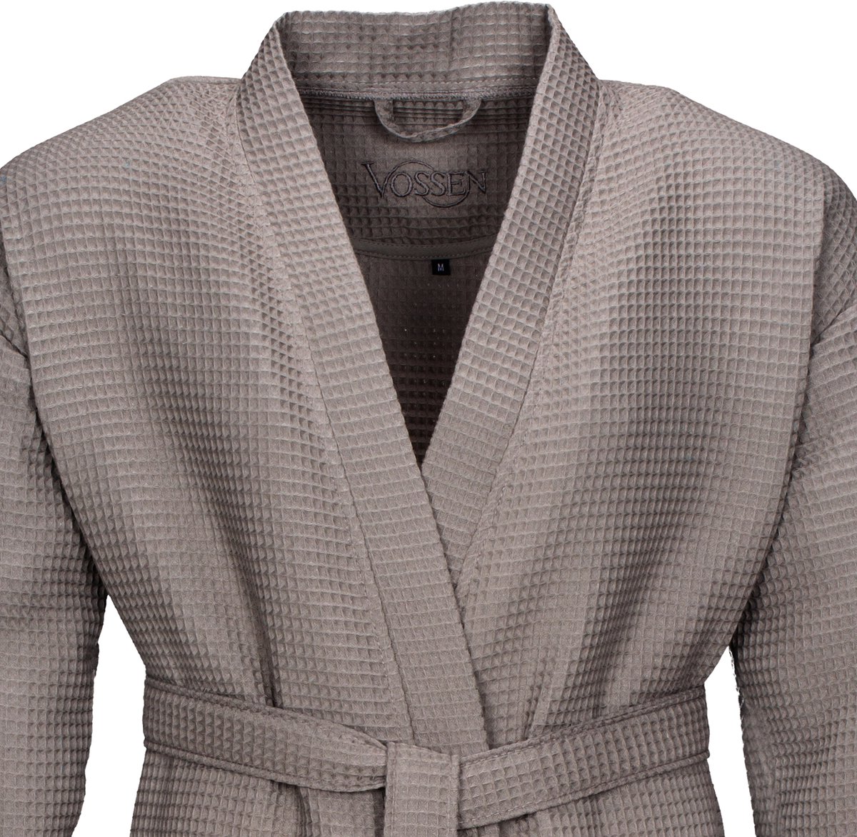 Vossen Pique Rom – Unisex Badjas – 100% Katoen – Wafelstructuur – Kort Model – Lichtgewicht & Ademend – Kimono-Stijl grijs
