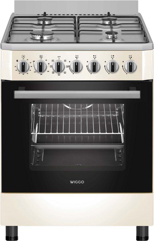 Wiggo WO-E605R(CX) – Vrijstaand Gasfornuis – 60 cm – 4 Gaspitten – Oven 66L – Energieklasse B – 5 Jaar Garantie –Créme Rvs