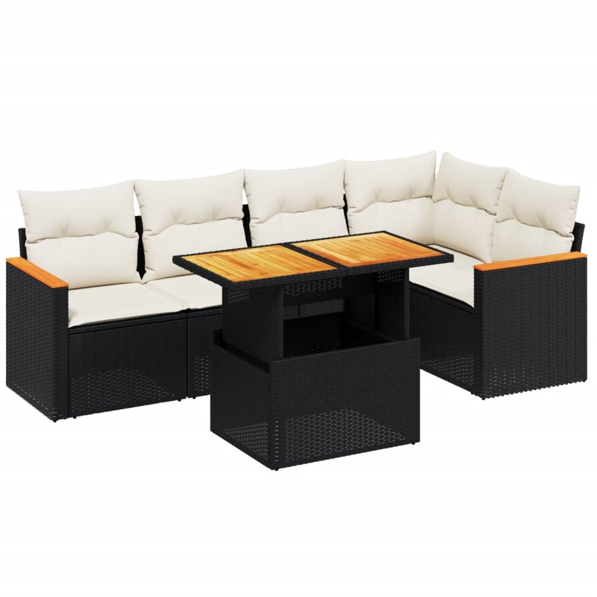 The Living Store 6-delige Loungeset met kussens poly rattan zwart - Loungeset - Tuinset - Lounge Set - Buitendecoratie - Tuinmeubels