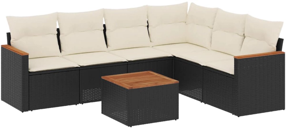 The Living Store 7-delige Loungeset met kussens poly rattan zwart - Loungeset - Lounge Set - Tuinlounge - Buitendining - Outdoor Furniture