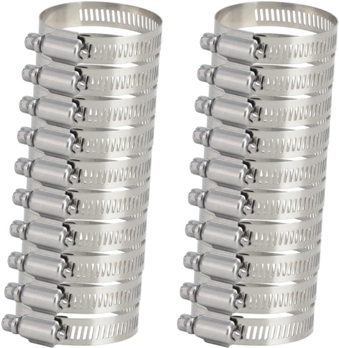 20 stuks - Ø 21-44mm - Slangklemset - slangklem - Bereik Wormwiel Slangklem - Brandstofleidingklem - Veerslangklem - voor Loodgieters-, Automobiel- en Mechanische Toepassingen - RVS - zilver - 12mm breedte