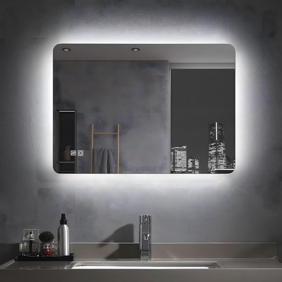 Badkamerspiegel 80 x 60 cm met LED verlichting en touch-schakelaar